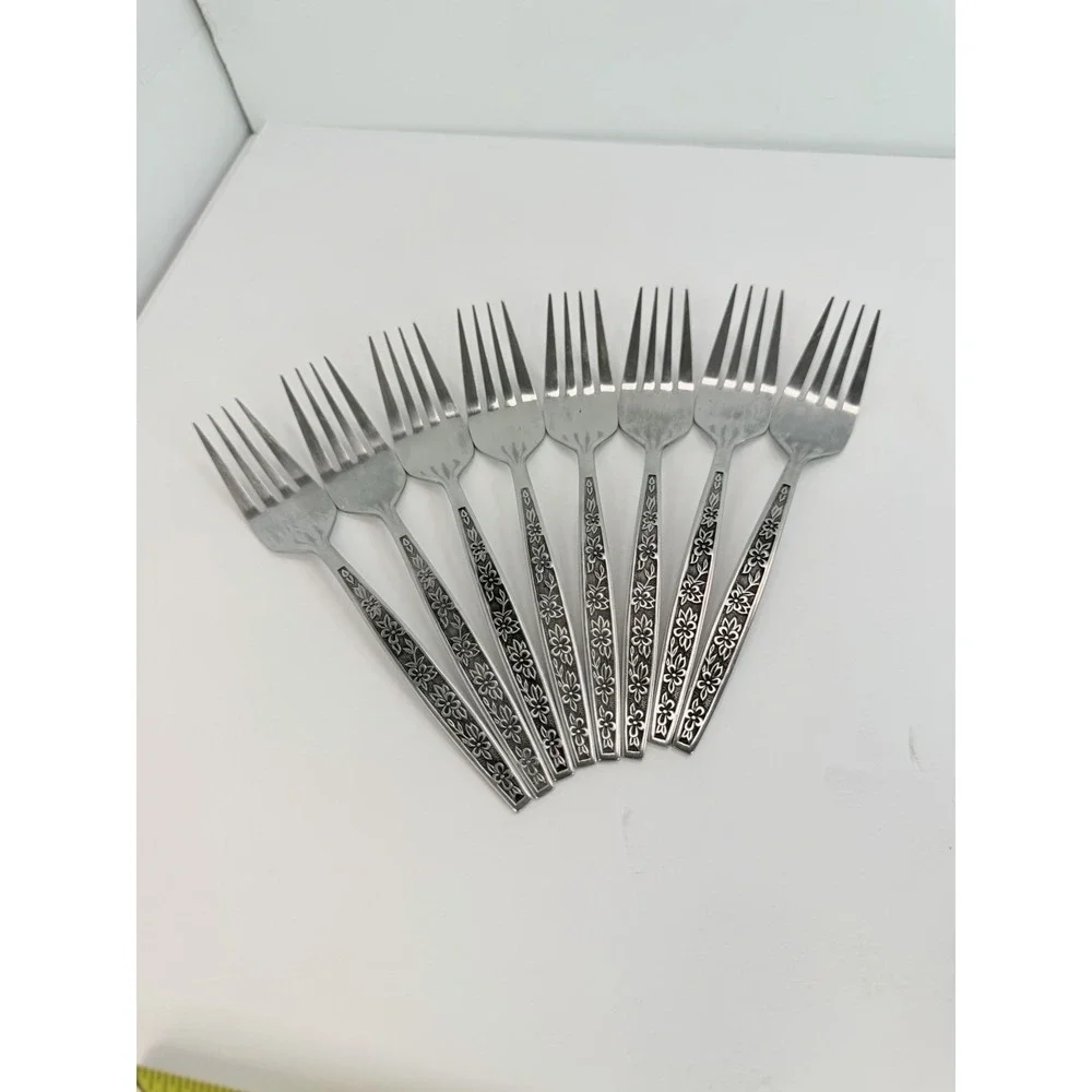 Rogers Co Stanley Robert's La Spana Salad Forks Stainless Floral Lot Of 8